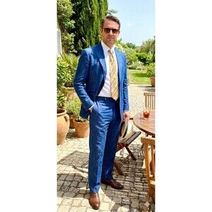 SUITSUPPLY Suit Tollegno 1900 Washington Ice Linen Men 42R 36x34 Surgeons Cuffs